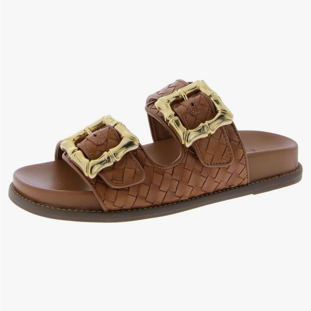 SCHUTZ Brown Slide Sandals with Gold Accents